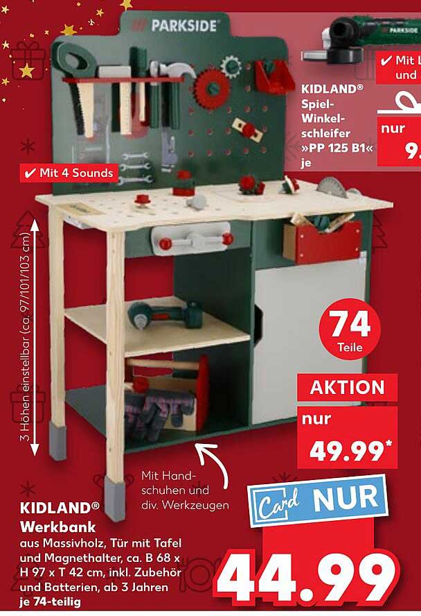 KIDLAND® Werkbank aus Massivholz mit 74 Teilen
