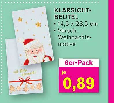 Klarsicht-Beutel 6er-Pack - festliche Weihnachtsmotive