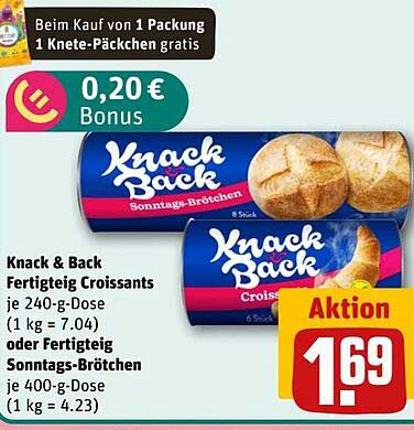 Knack & Back Fertigteig Croissants oder Sonntag-Brötchen