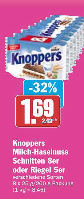 Knoppers Milch-Haselnuss Schnitten 8er oder Riegel 5er