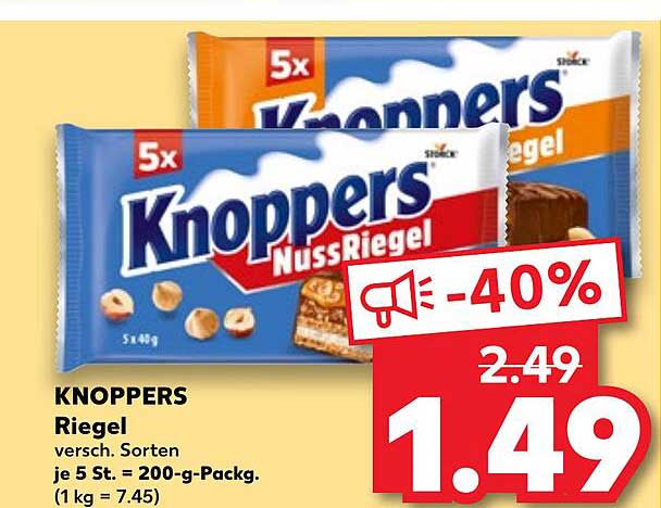 KNOPPERS Riegel - 40% Rabatt auf leckere Nascherei!