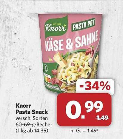 Knorr Pasta Snack Käse & Sahne 60-69-g-Becher