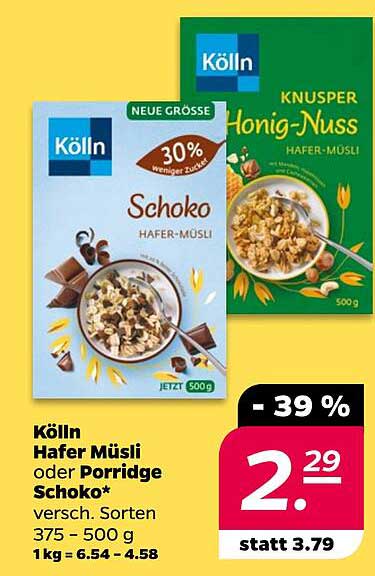 Kölln Hafer Müsli oder Porridge Schoko 500g