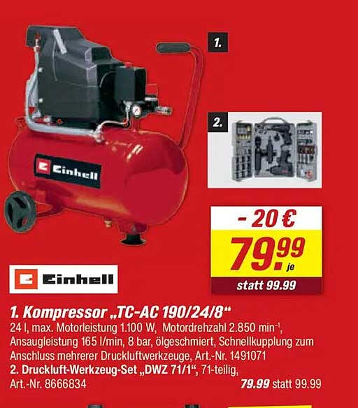 Kompakte Leistung für Zuhause: Einhell Kompressor "TC-AC 190/24/8"