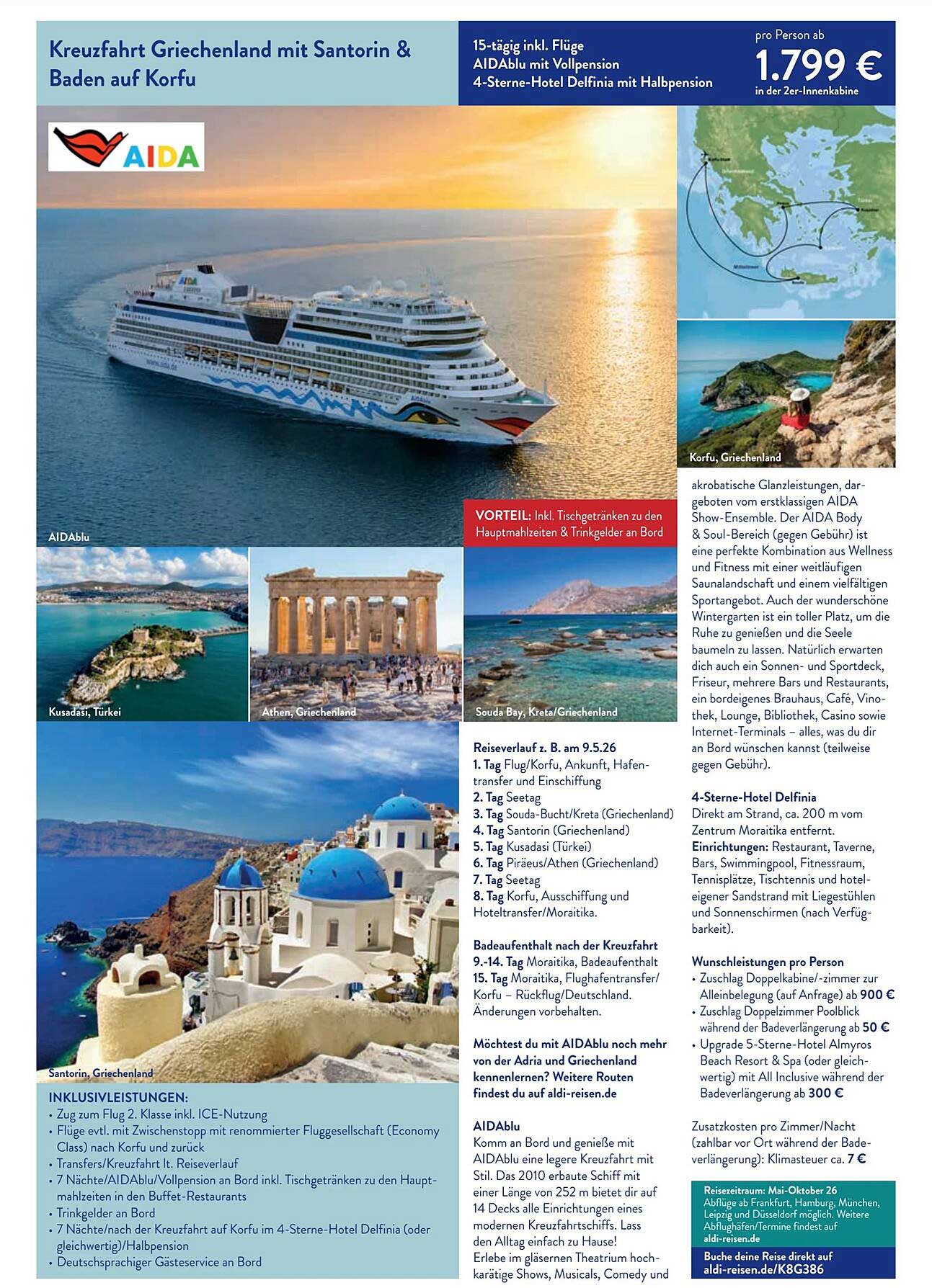 Kreuzfahrt Griechenland mit Santorin & Baden auf Korfu