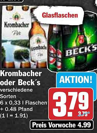 Krombacher oder Beck's - Glasflaschen 6 x 0,33 l