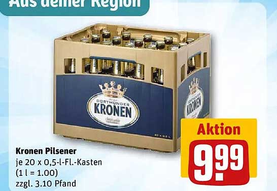 Kronen Pilsener Kasten 20 x 0,5 l für nur 9,99 €