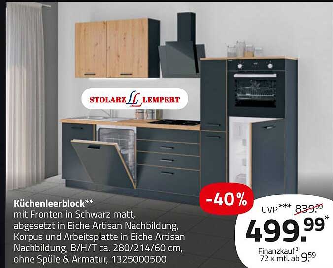 Küchenleerblock mit Fronten in Schwarz matt