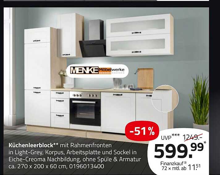 Küchenleerblock mit Rahmenfronten in Light-Grey