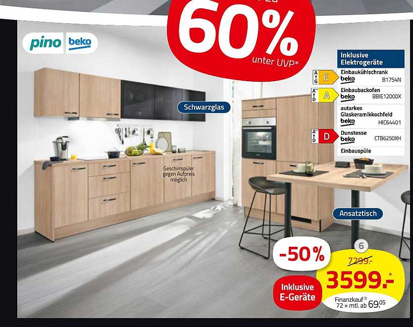 Küchenzeile PINO Beko mit Elektrogeräten - 60% unter UVP*