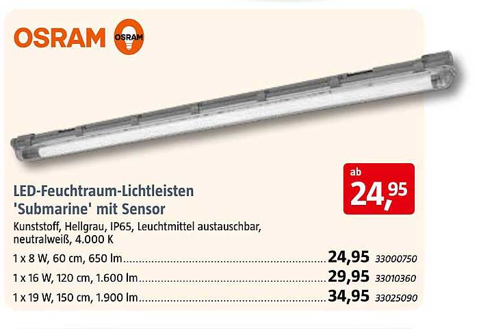 LED-Feuchtraum-Lichtleisten 'Submarine' mit Sensor