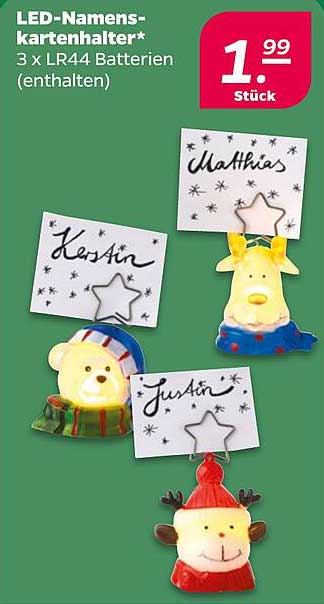 LED-Namenskartenhalter mit 3 x LR44 Batterien