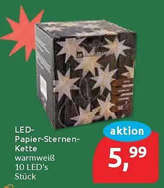 LED-Papier-Sternen-Kette warmweiß 10 LED's Stück