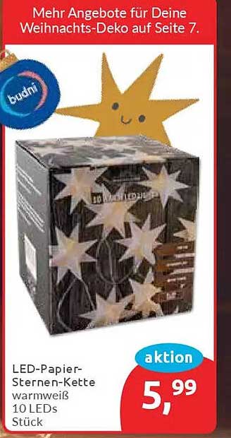 LED-Papier-Sternen-Kette warmweiß mit 10 LEDs