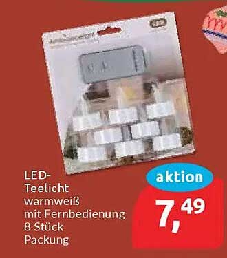 LED-Teelicht warmweiß mit Fernbedienung, 8 Stück Packung