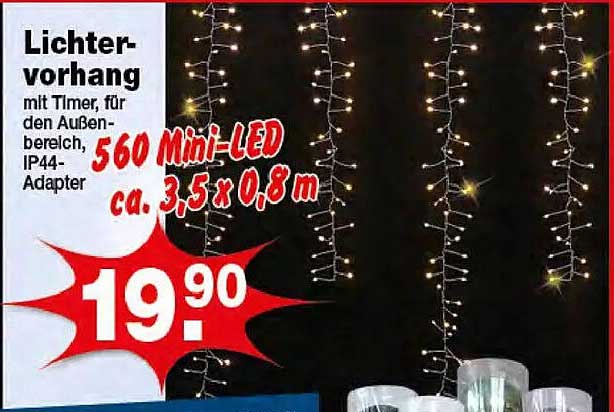 Lichtervorhang mit Timer für den Außenbereich, 560 Mini-LEDs, IP44-Adapter