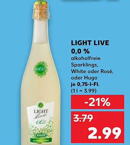 LIGHT LIVE alkoholfreie Sparkling, White oder Rosé, 0,75 l