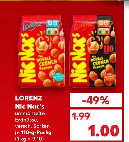 LORENZ Nic Nac's ummantelte Erdnüsse, verschiedene Sorten 110-g-Pack.