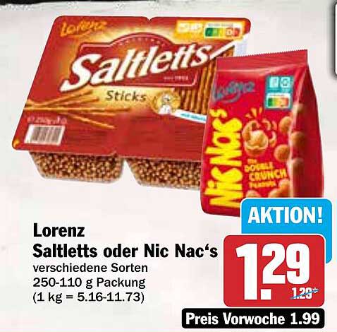 Lorenz Saltletts oder Nic Nac's verschiedene Sorten - 250-110 g Packung