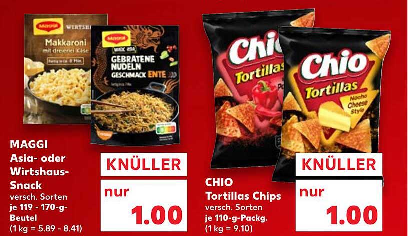MAGGI Asia- oder Wirtshaus-Snack und CHIO Tortillas Chips