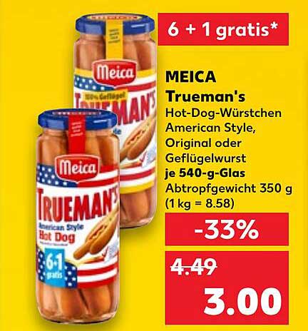 MEICA Trueman's Hot-Dog-Würstchen American Style - 6 + 1 gratis
