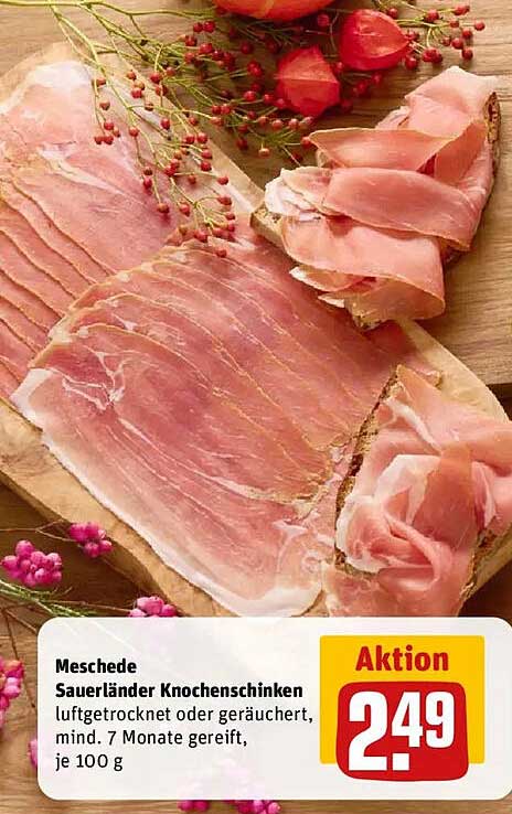 Meschede Sauerländer Knochen-Schinken, luftgetrocknet oder geräuchert, mind. 7 Monate gereift, je 100 g