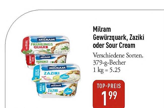 Milram Gewürzquark, Zaziki oder Sour Cream 379-g-Becher