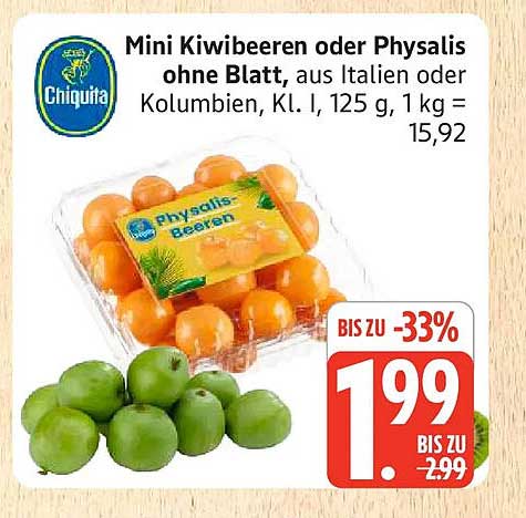 Mini Kiwi-Beeren oder Physalis ohne Blatt, aus Italien oder Kolumbien, 125 g