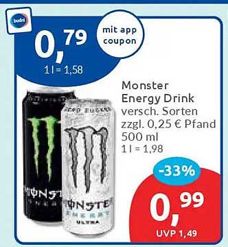 Monster Energy Drink - verschiedene Sorten 500 ml für nur 0,99 €