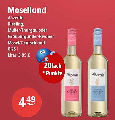 Moselland Akzente Riesling, Müller-Thurgau oder Grauburgunder-Rivaner 0,75 l