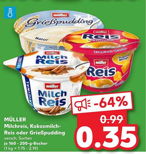 MÜLLER Milchreis, Kokosmilch-Reis oder Grießpudding - vielfältige Sorten