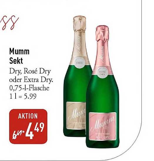 Mumm Sekt - Dry, Rosé Dry oder Extra Dry 0,75 l-Flasche