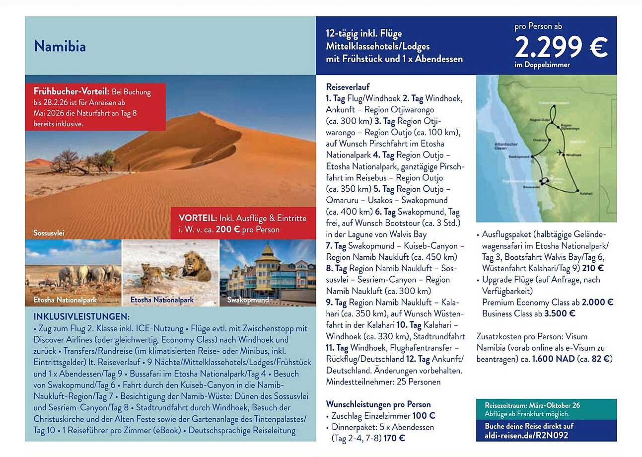 Namibia - 12-tägige Reise inkl. Flüge und Mittelklassehotels ab 2.299 €