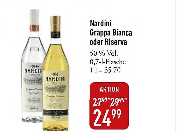 Nardini Grappa Bianca oder Riserva 0,7l