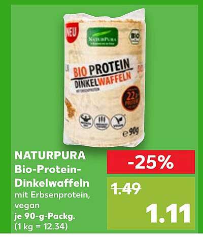 NATURPURA Bio-Protein-Dinkelwaffeln mit Erbsenprotein, vegan je 90-g-Pack.