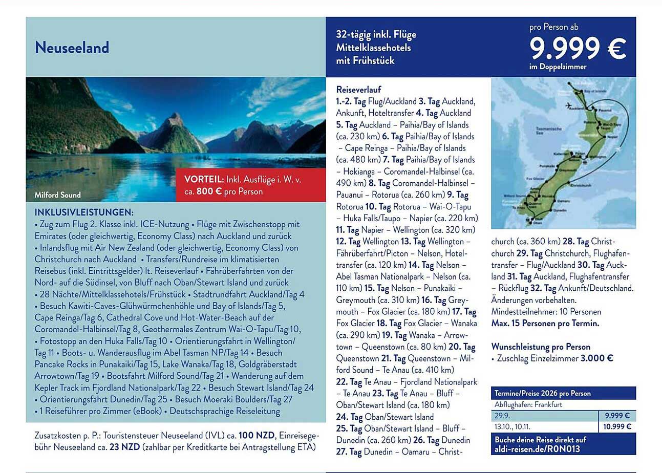 Neuseeland – 32-tägige Reise inkl. Flüge mit Frühstück