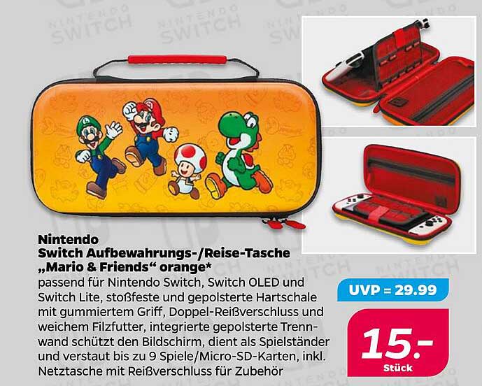 Nintendo Switch Aufbewahrungs-/Reise-Tasche „Mario & Friends“ orange