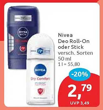 Nivea Deo Roll-On oder Stick 50 ml – 20% reduziert!