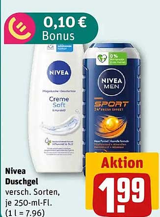 Nivea Duschgel verschiedene Sorten, je 250-ml-Fl.
