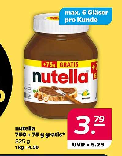 NUTELLA 750 g + 75 g gratis