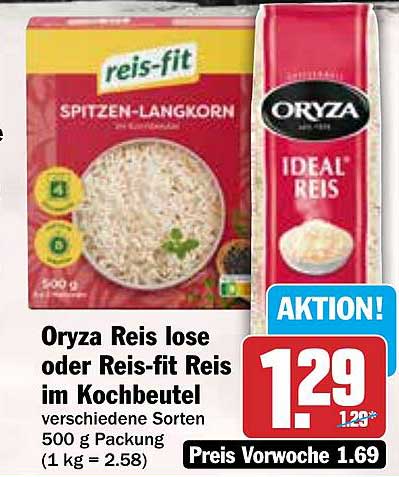 Oryza Reis lose oder Reis-fit Reis im Kochbeutel 500 g