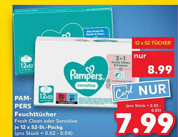 PAMPERS Feuchttücher Fresh Clean oder Sensitive je 12 x 52-St.-Pack