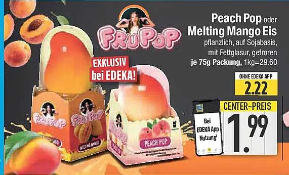Peach Pop oder Melting Mango Eis - Pflanzlich auf Sojabasis, 75g Packung, exklusiv bei EDEKA