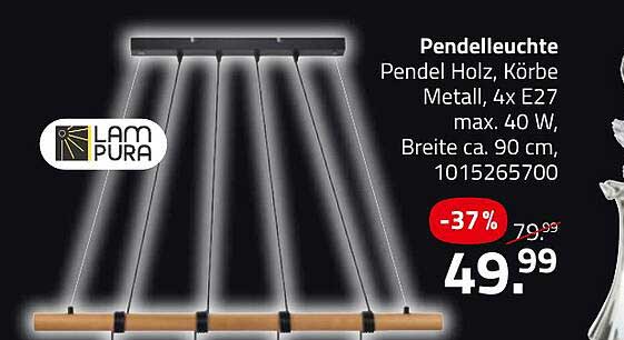 Pendelleuchte Holz, Körbe Metall, 4x E27 max. 40 W