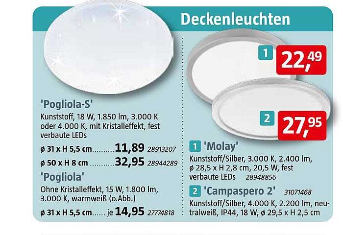 'Pogliola-S' Deckenleuchte mit Kristalleffekt