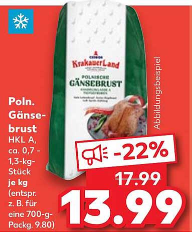 Polnische Gänsebrust HKL A, ca. 0,7 - 1,3 kg Stück je kg