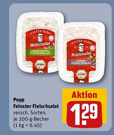 Popp Feinstem Fleischsalat - 200-g-Becher für nur 1,29 €