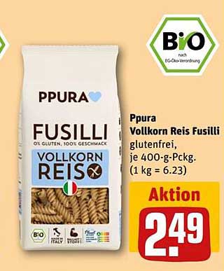 PPURA Vollkorn Reis Fusilli, glutenfrei, 400-g-Packung