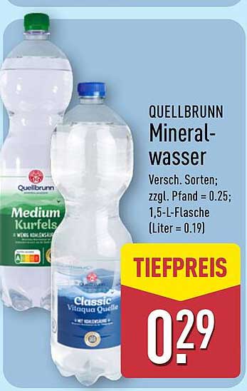 QUELLBRUNN Mineralwasser, verschiedene Sorten
