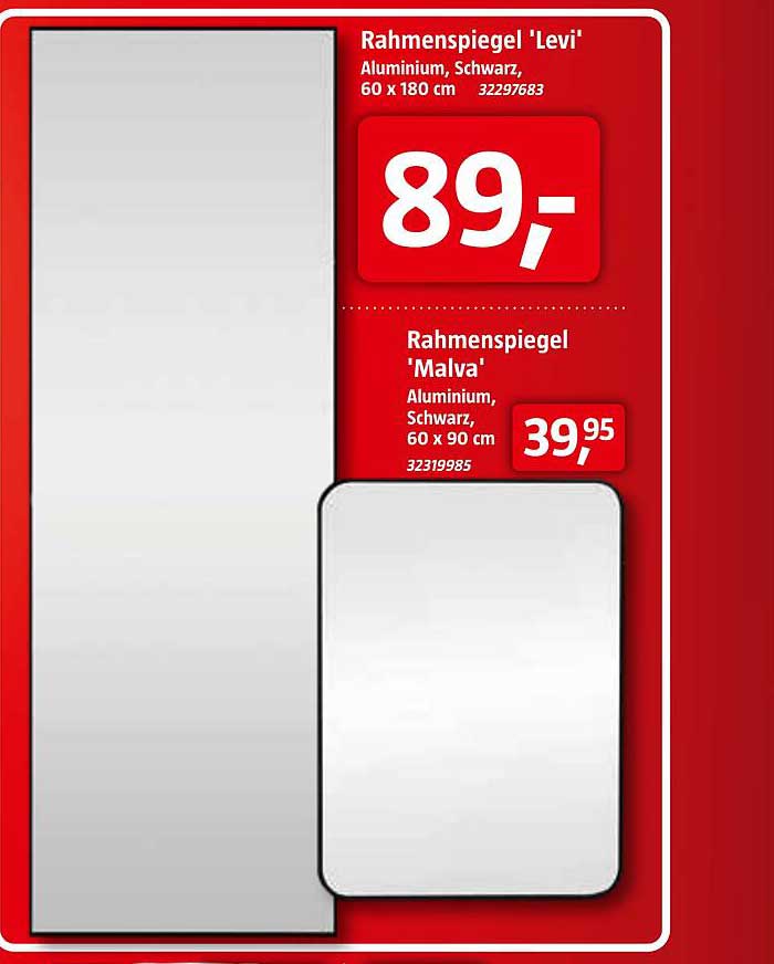 Rahmenspiegel 'Levi' Aluminium, Schwarz, 60 x 180 cm